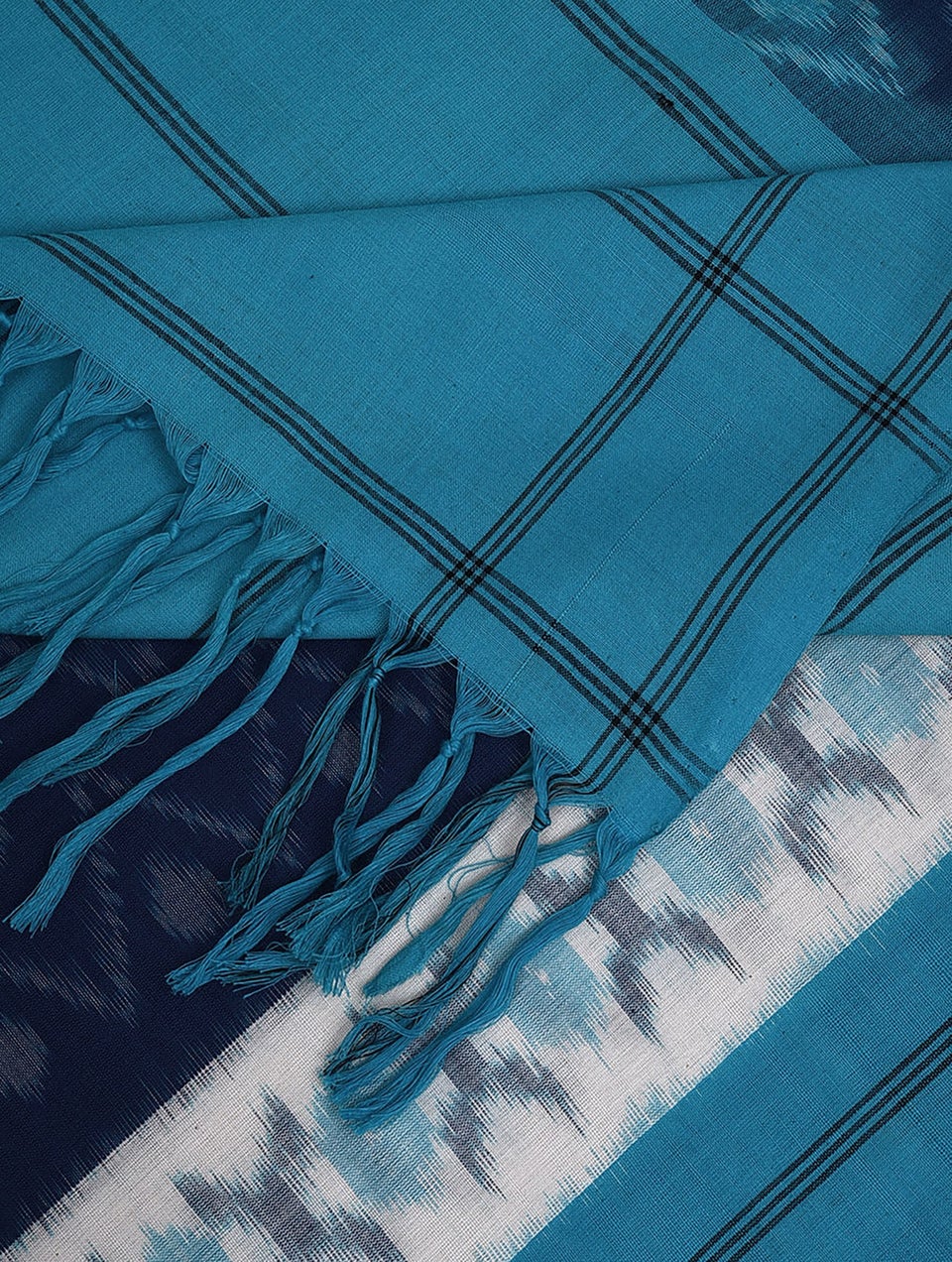 Women Blue Handloom Ikat Cotton Dupatta