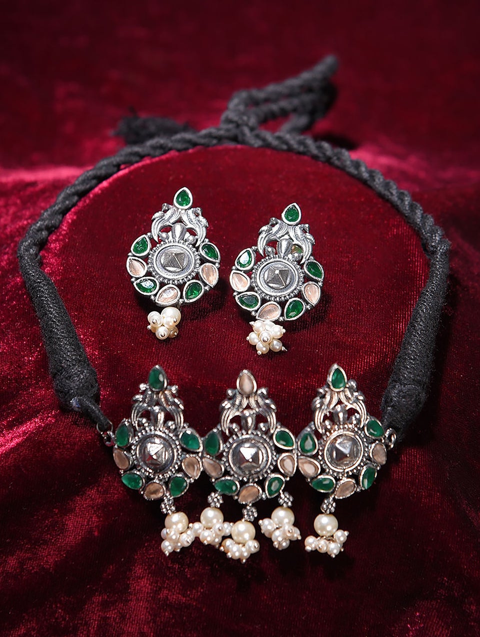 Women Multicolour Silver Tone Tribal Necklace Set