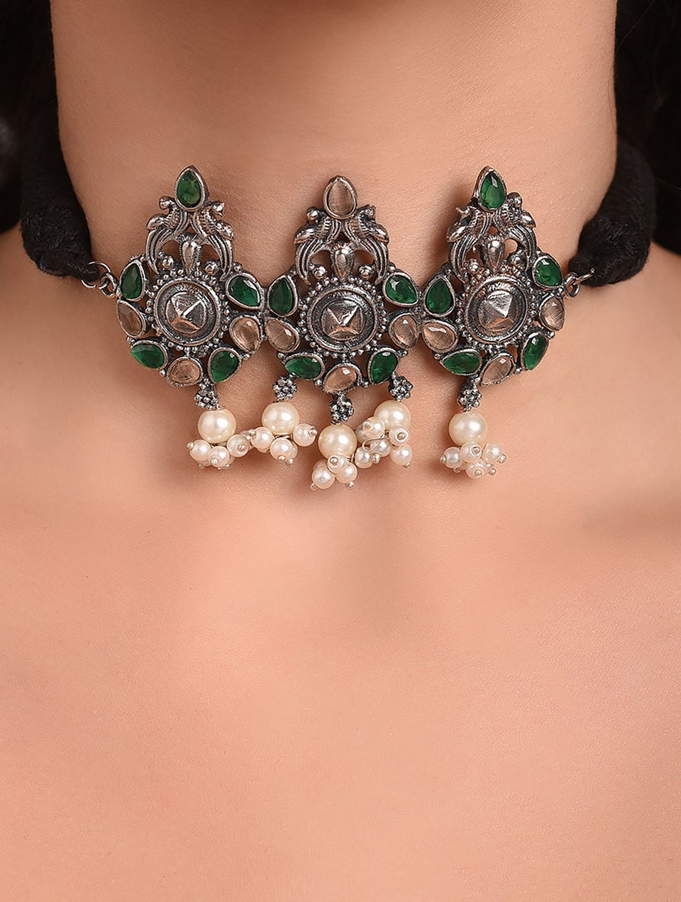 Women Multicolour Silver Tone Tribal Necklace Set