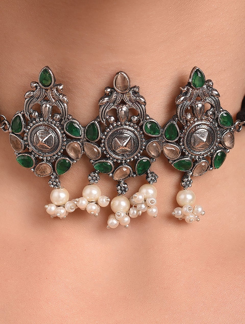 Women Multicolour Silver Tone Tribal Necklace Set