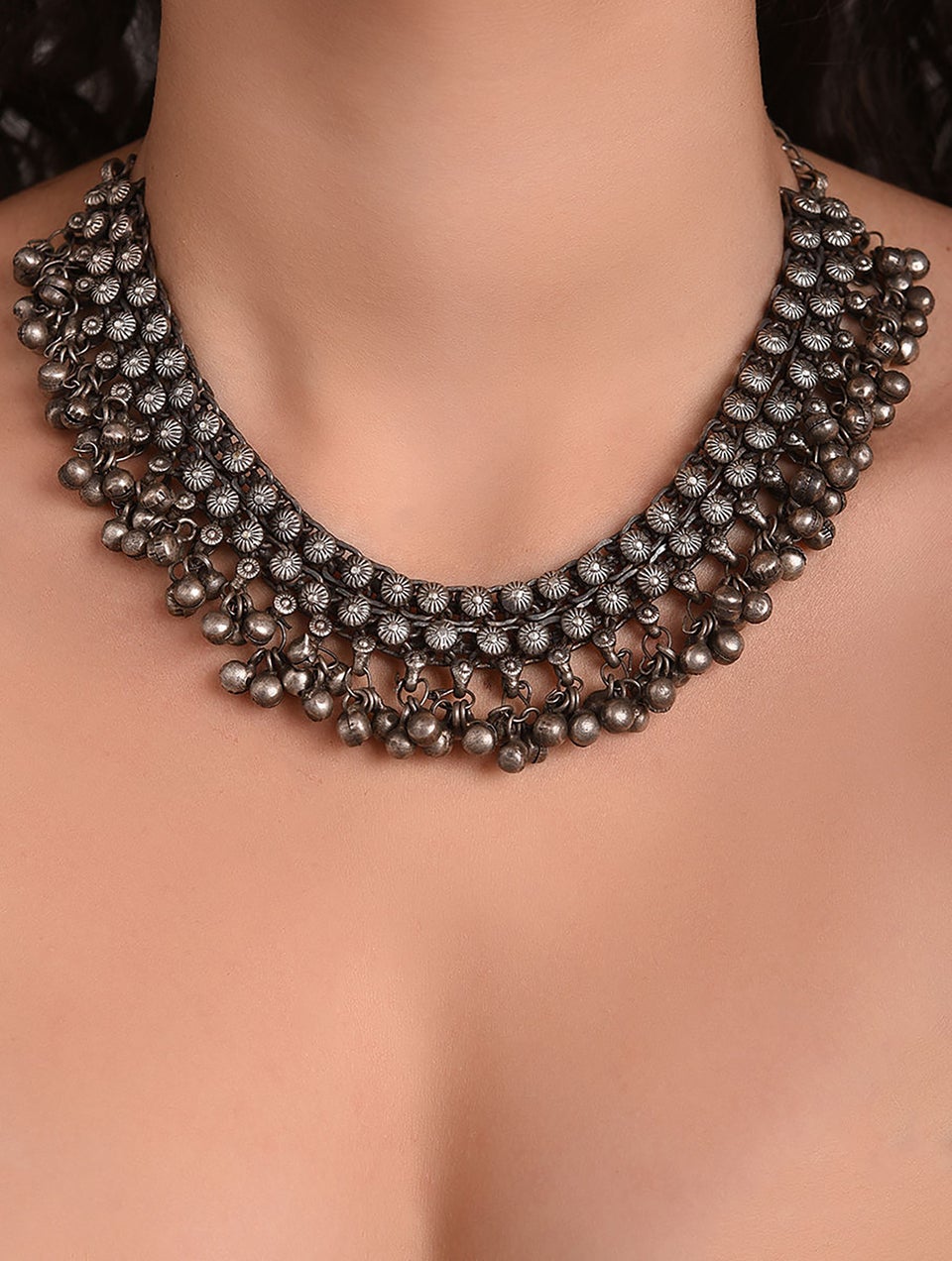 Women Silver Tone Tribal Necklace