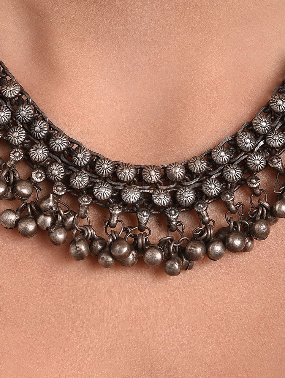 Women Silver Tone Tribal Necklace