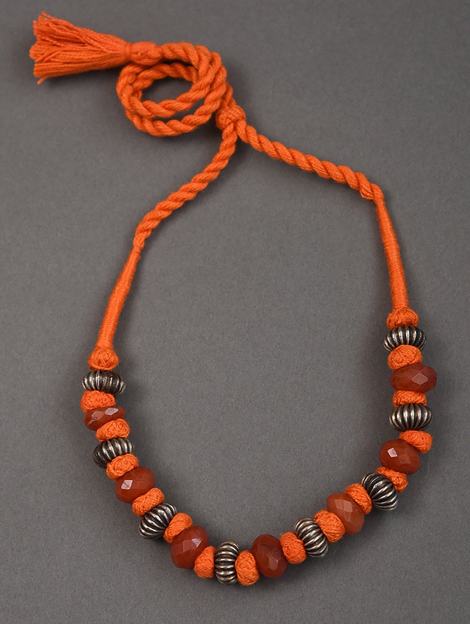 Women Orange Silver Tone Tribal Necklace
