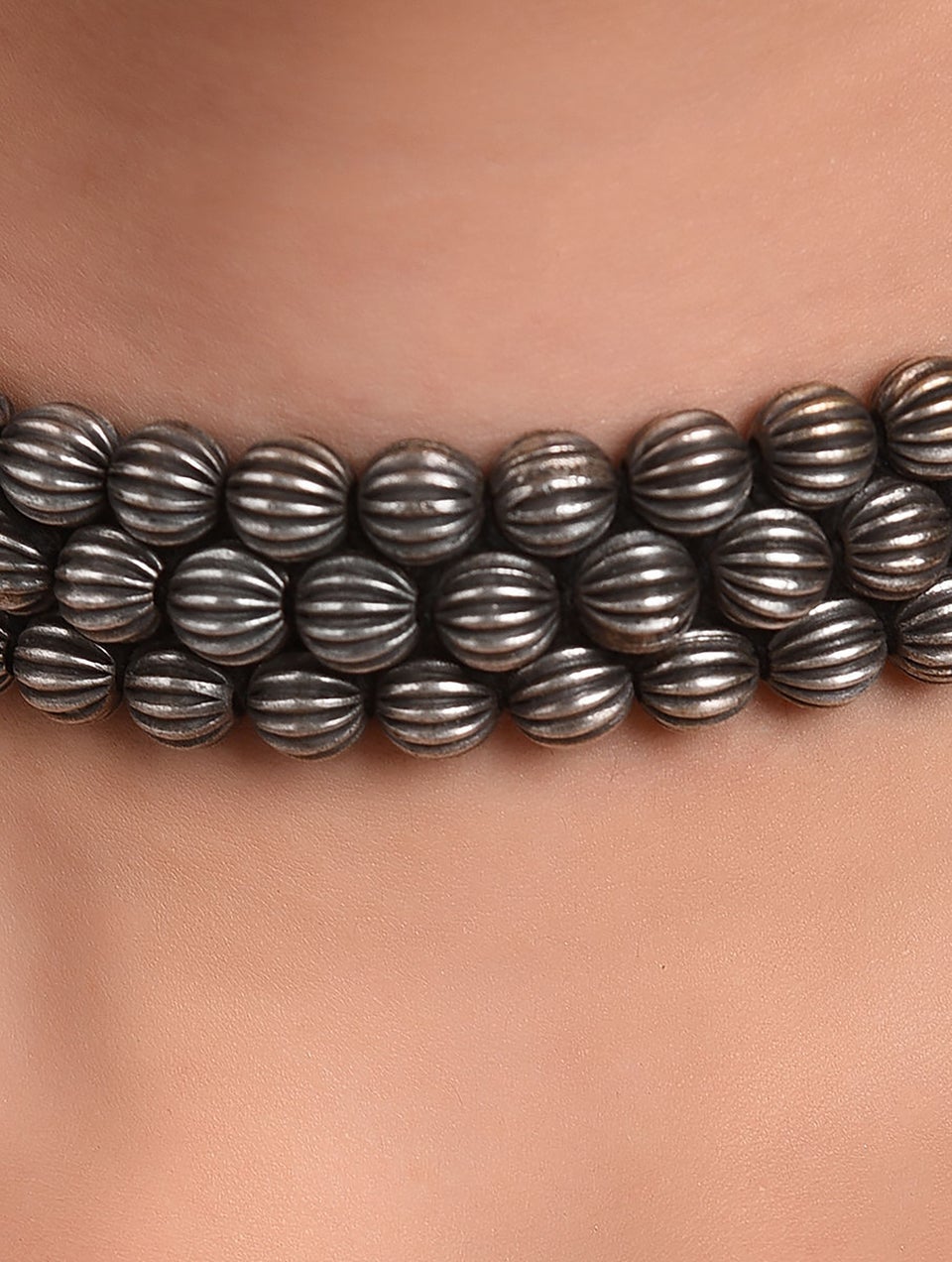 Women Silver Tone Tribal Choker Necklace