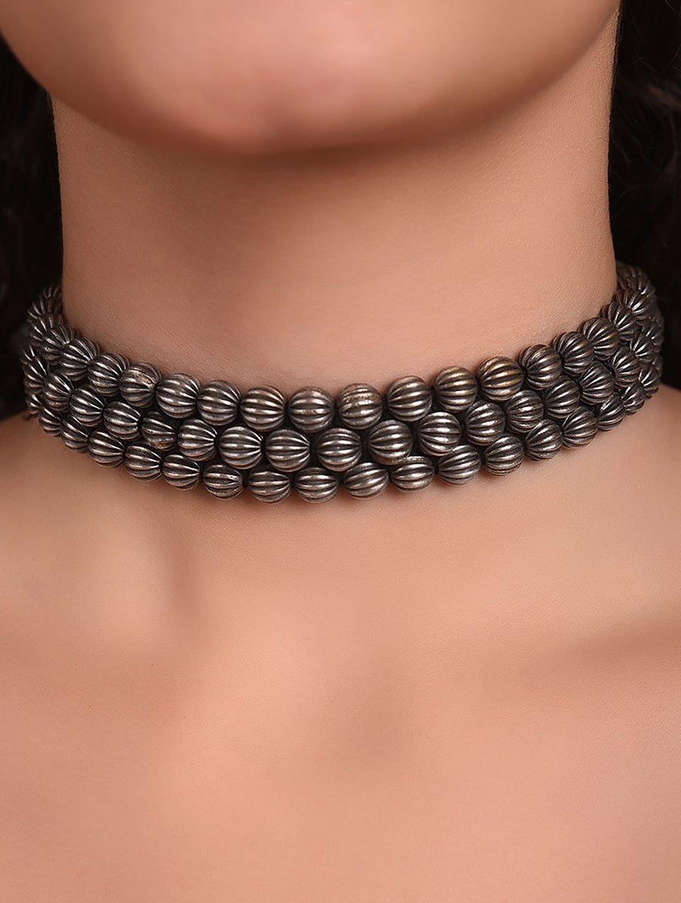 Women Silver Tone Tribal Choker Necklace