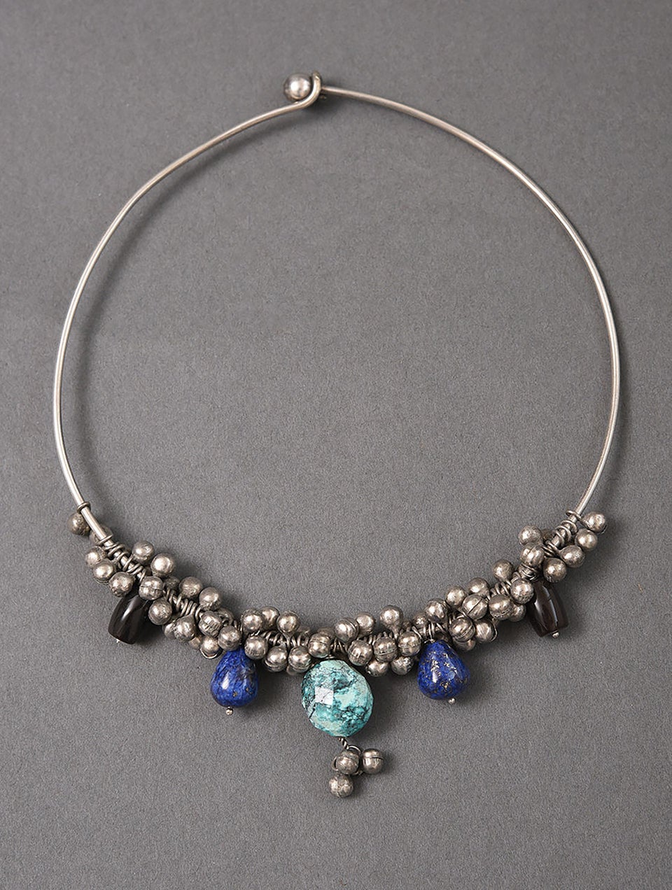 Women Blue Silver Tone Tribal Hasli Necklace