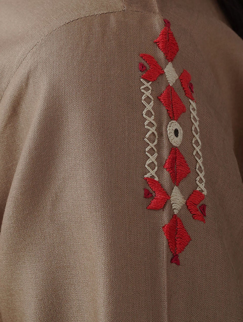 Women Beige Embroidered Silk Viscose Top - XS