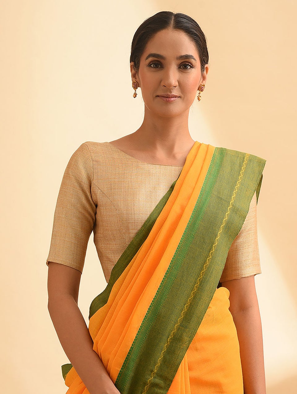Women Yellow Handwoven Cotton Saree