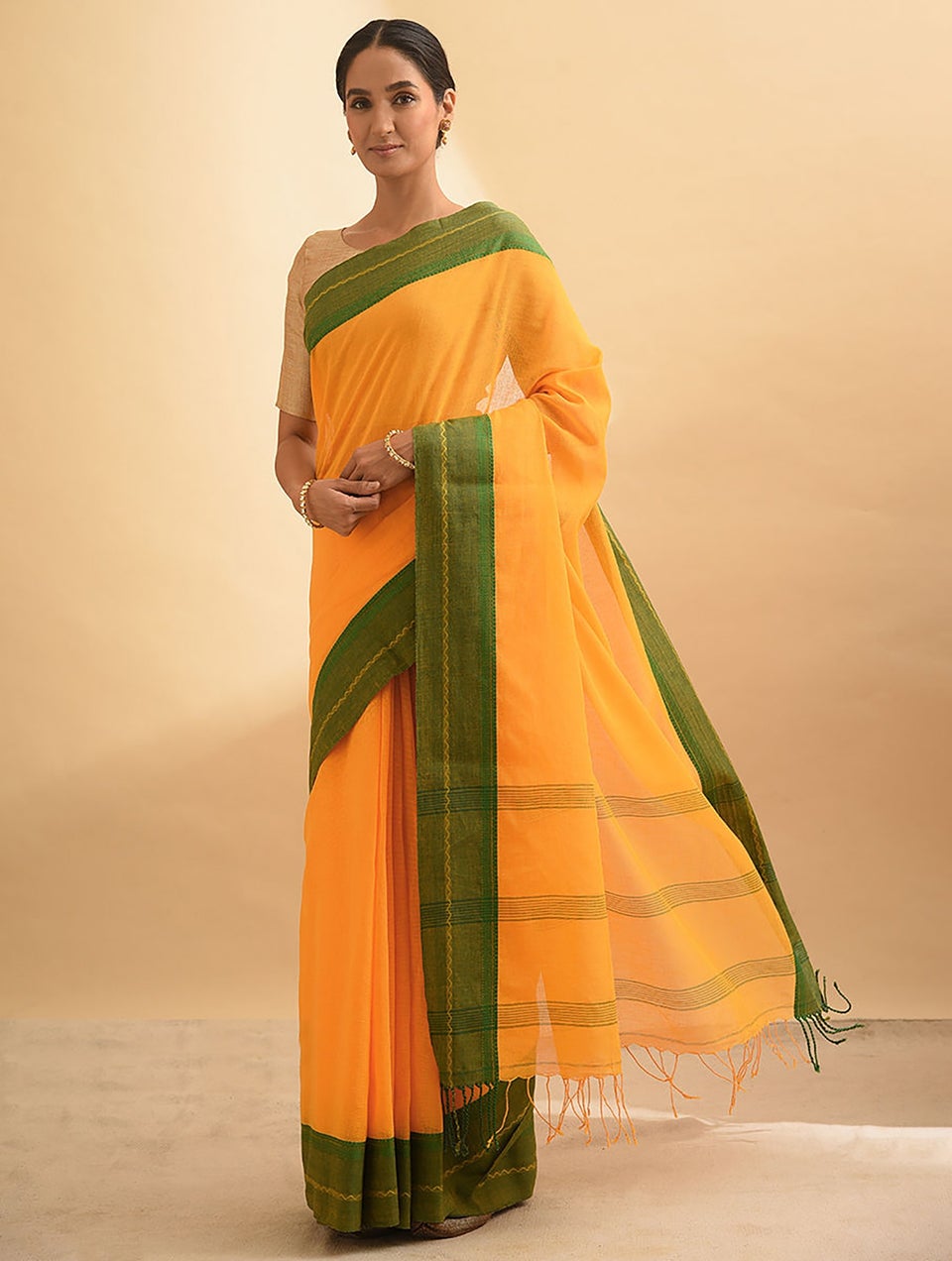 Women Yellow Handwoven Cotton Saree