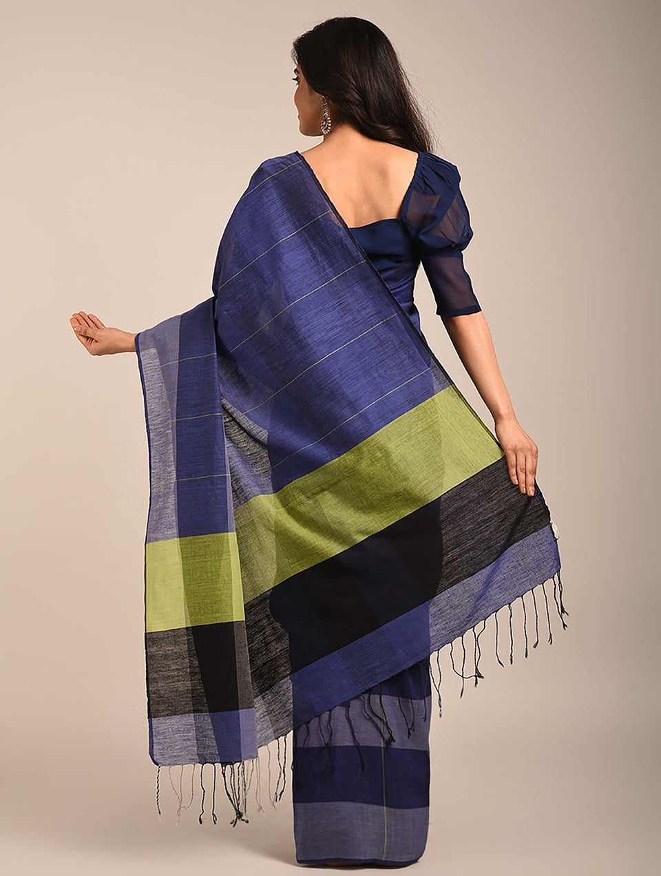 Women Blue Handwoven Cotton Saree