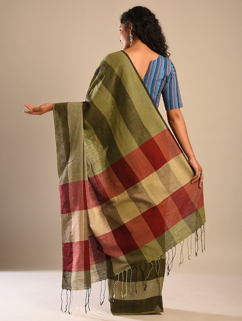 Women Green Handwoven Cotton Saree