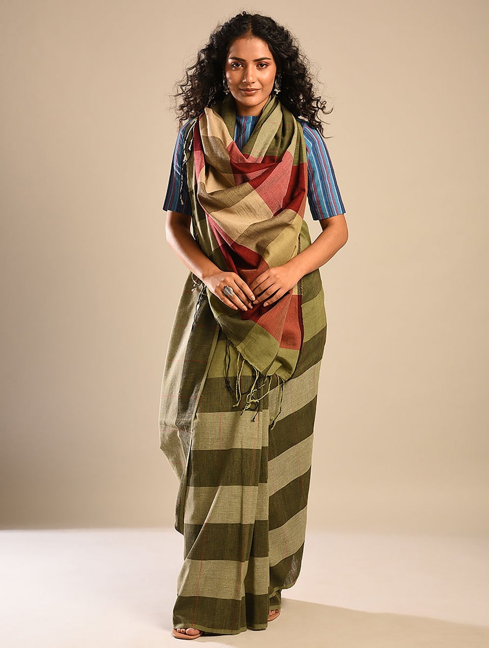 Women Green Handwoven Cotton Saree