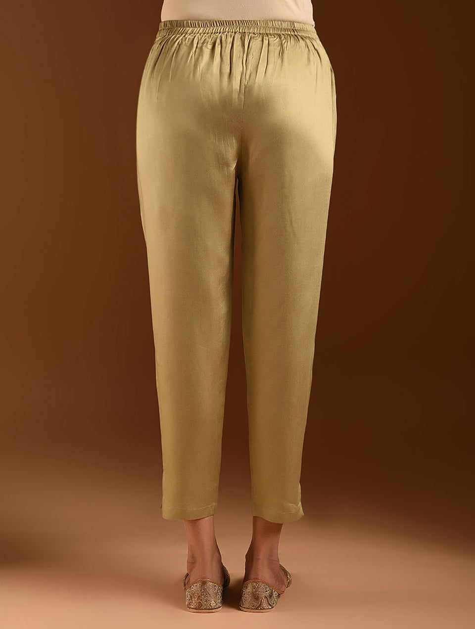 Women Beige Brown Modal Solid Ankle Length Slim Fit Pant - XS
