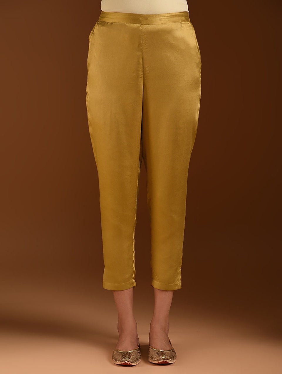 Gold Elasticated Waist Modal Pants - XS