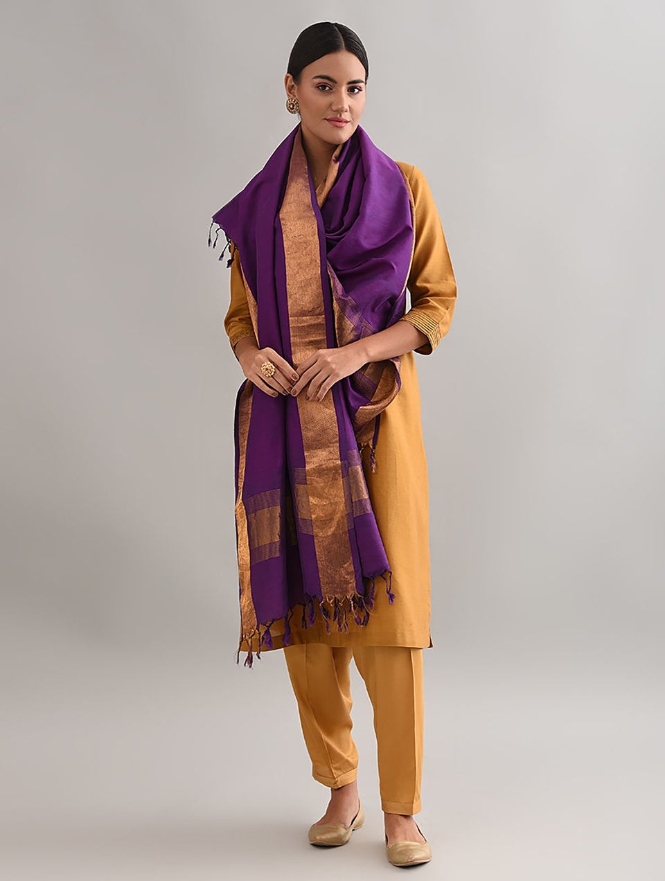 Women Purple Handwoven Silk Cotton Dupatta
