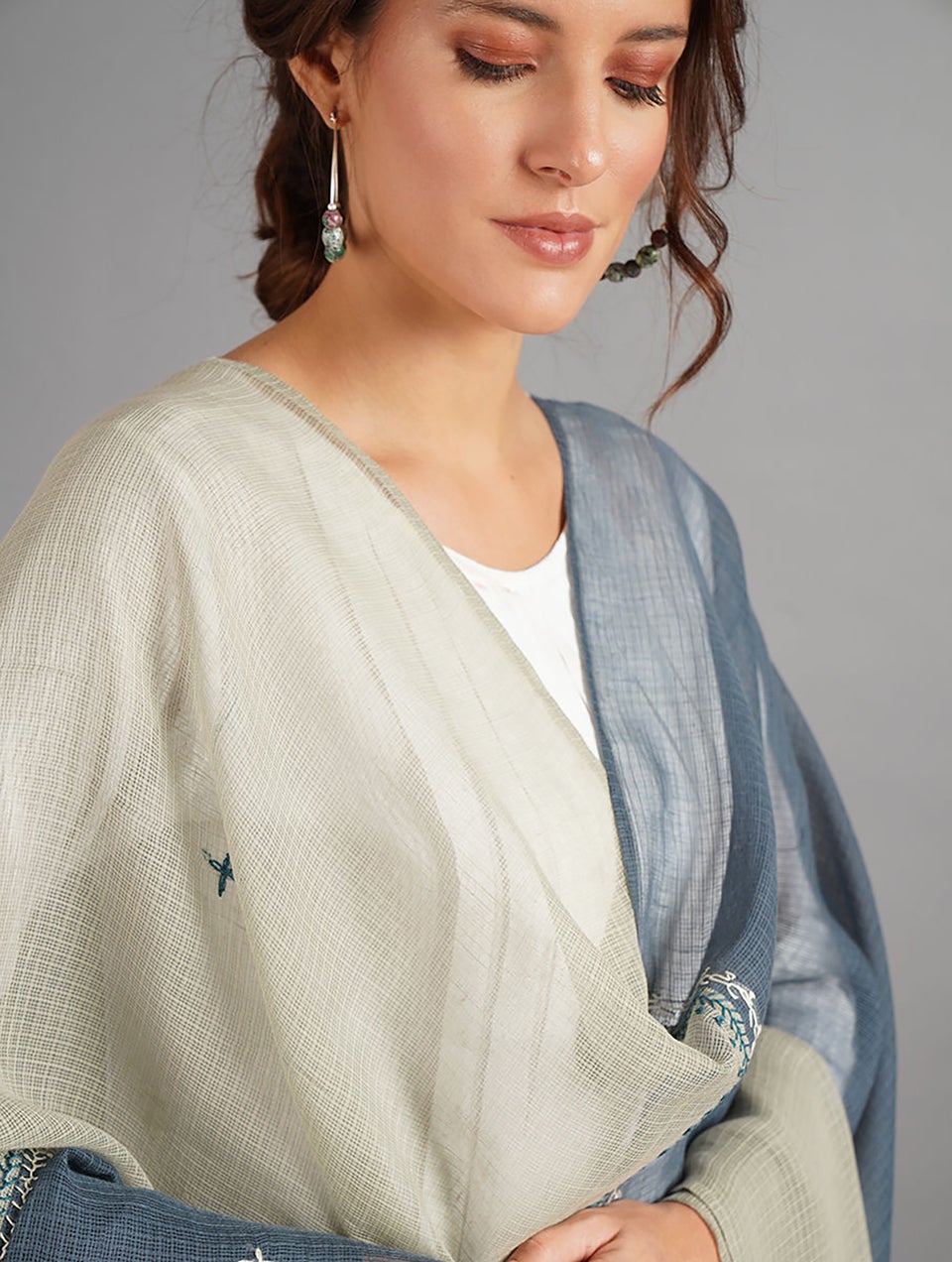 Women Black Kota Hand Embroidery Dupatta