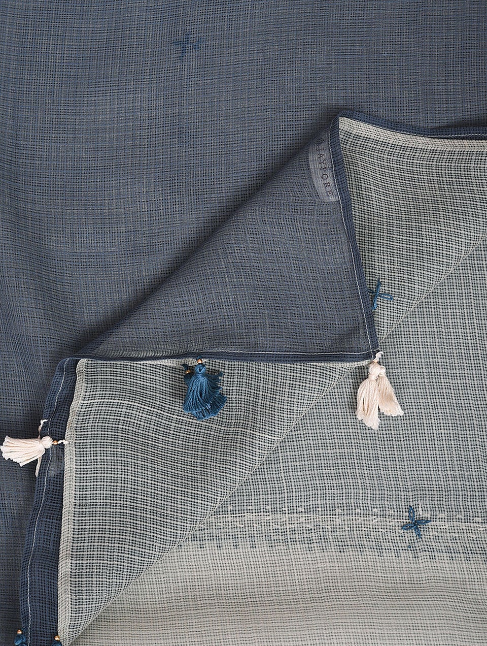Women Blue-Grey Embroidered Kota Dupatta