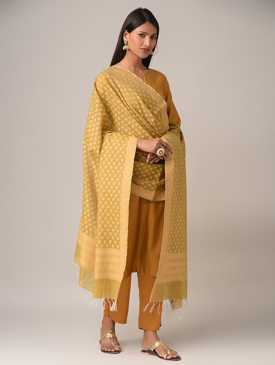 Women Green Benarasi Cotton Dupatta