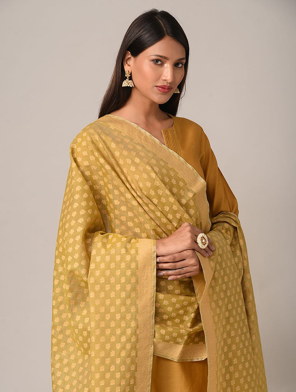 Women Green Benarasi Cotton Dupatta