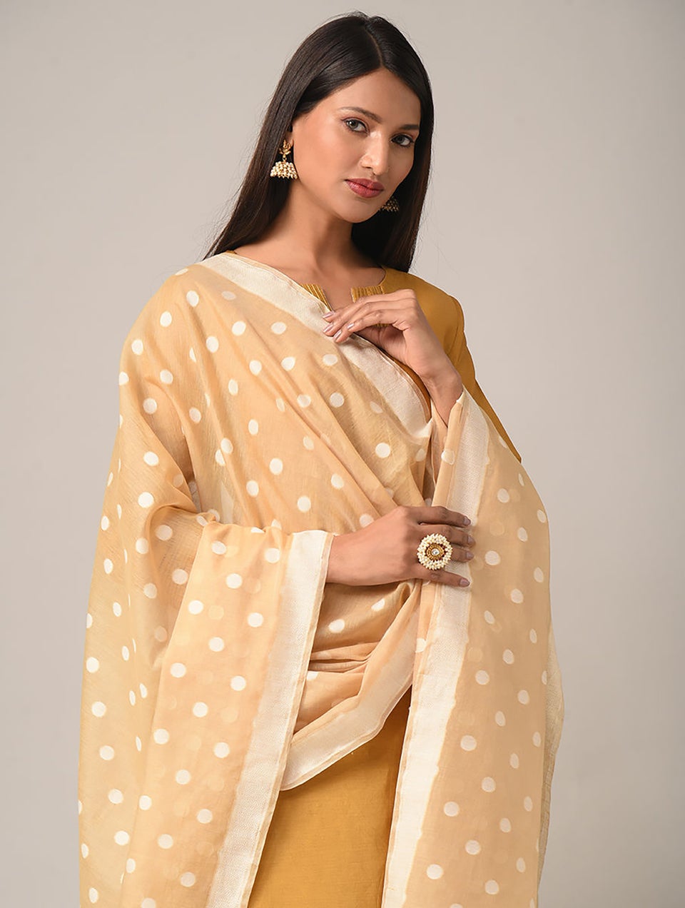Women Beige Brown Cotton Berasi Dupatta