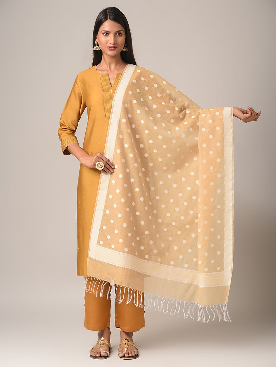 Women Beige Brown Cotton Berasi Dupatta