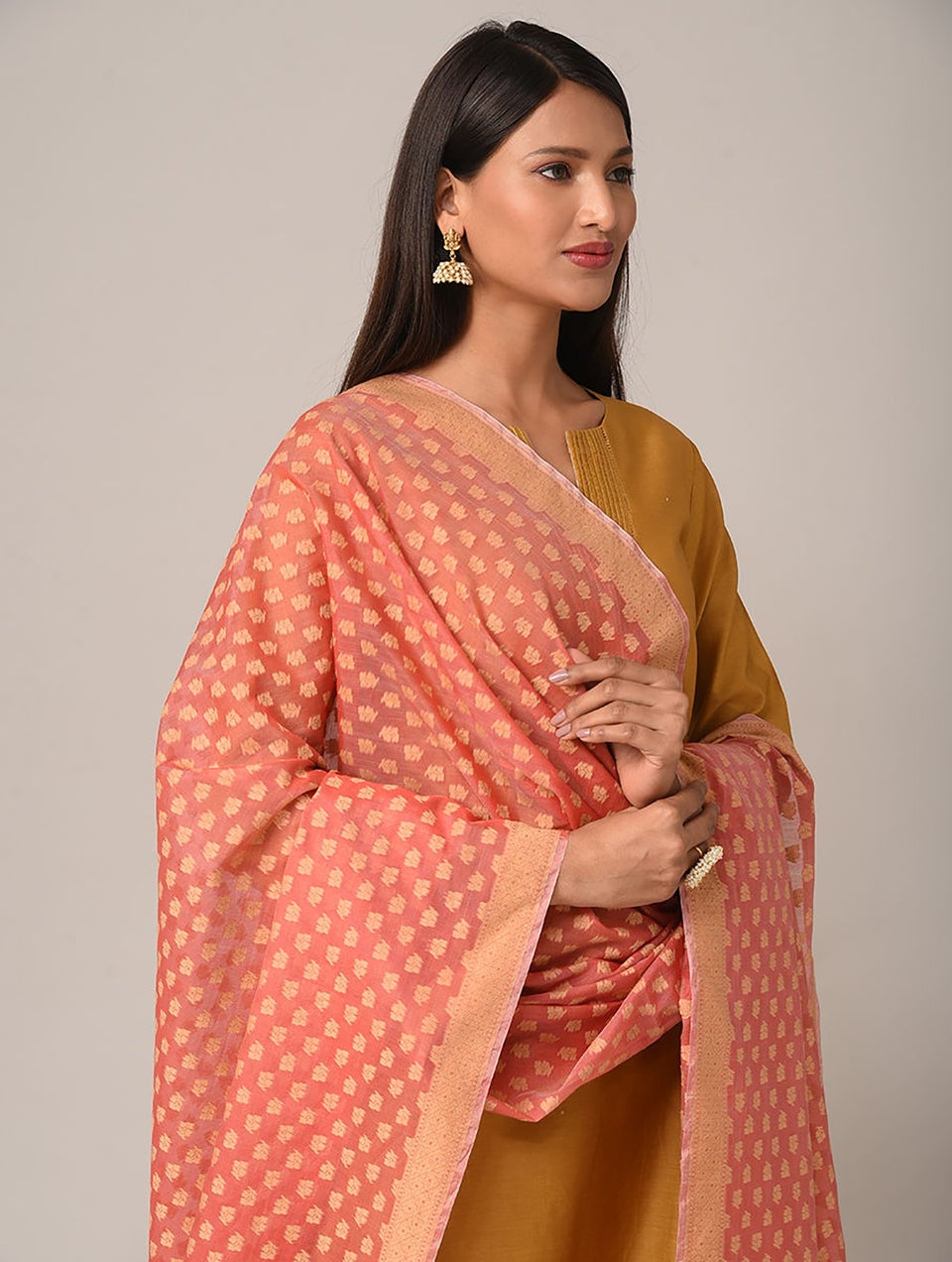 Women Red Benarasi Cotton Dupatta