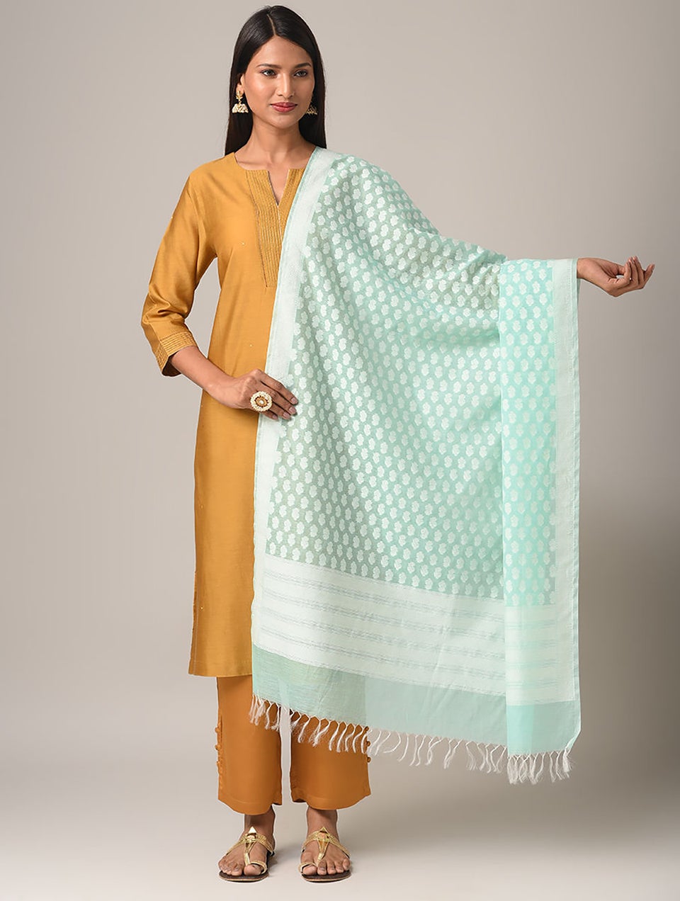Women Blue Benarasi Cotton Dupatta