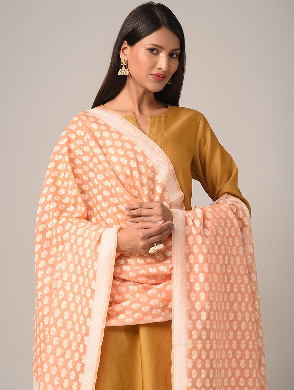 Women Orange Benarasi Cotton Dupatta