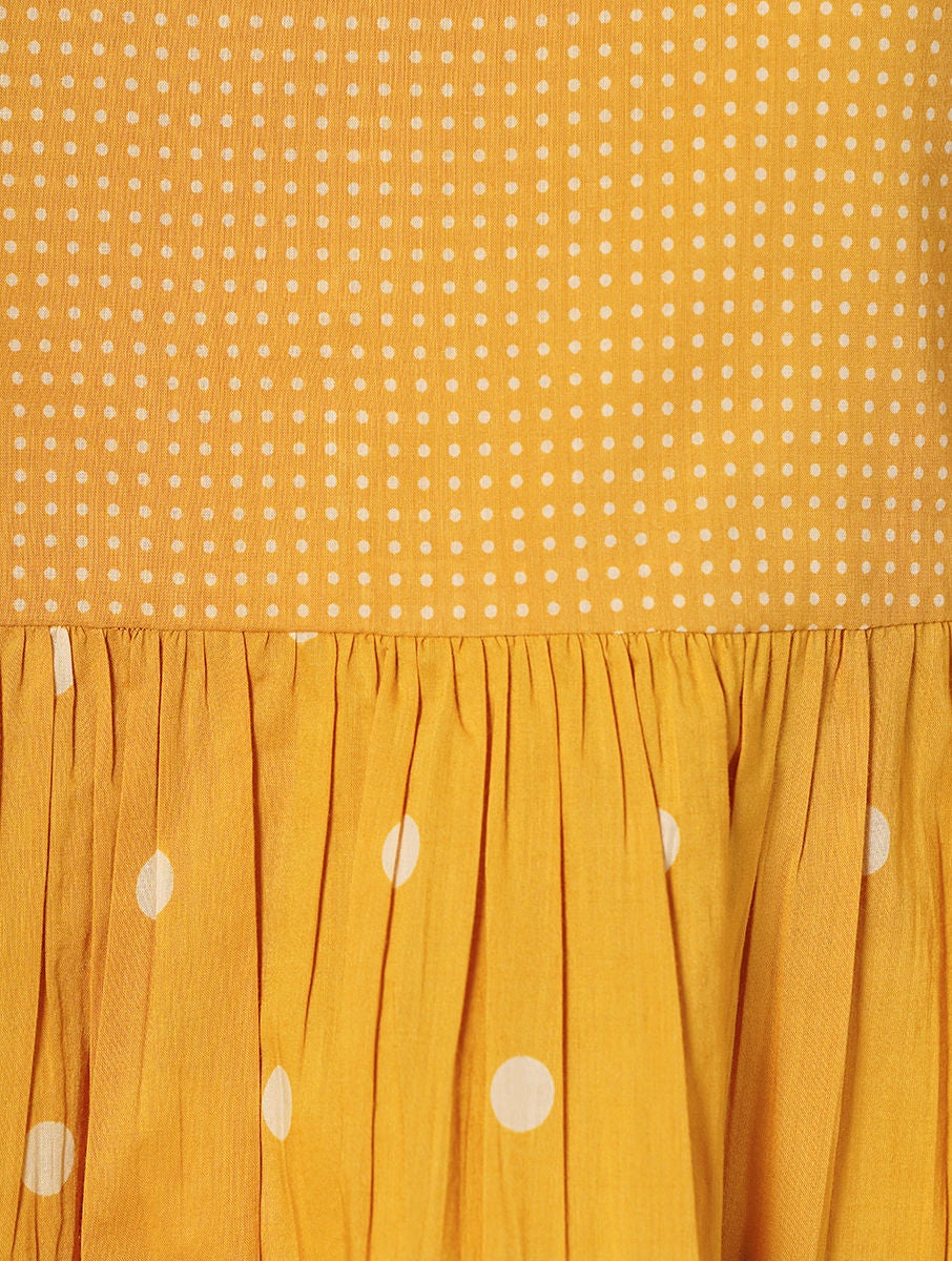Women Mustard Discharge Print Cotton Tunic