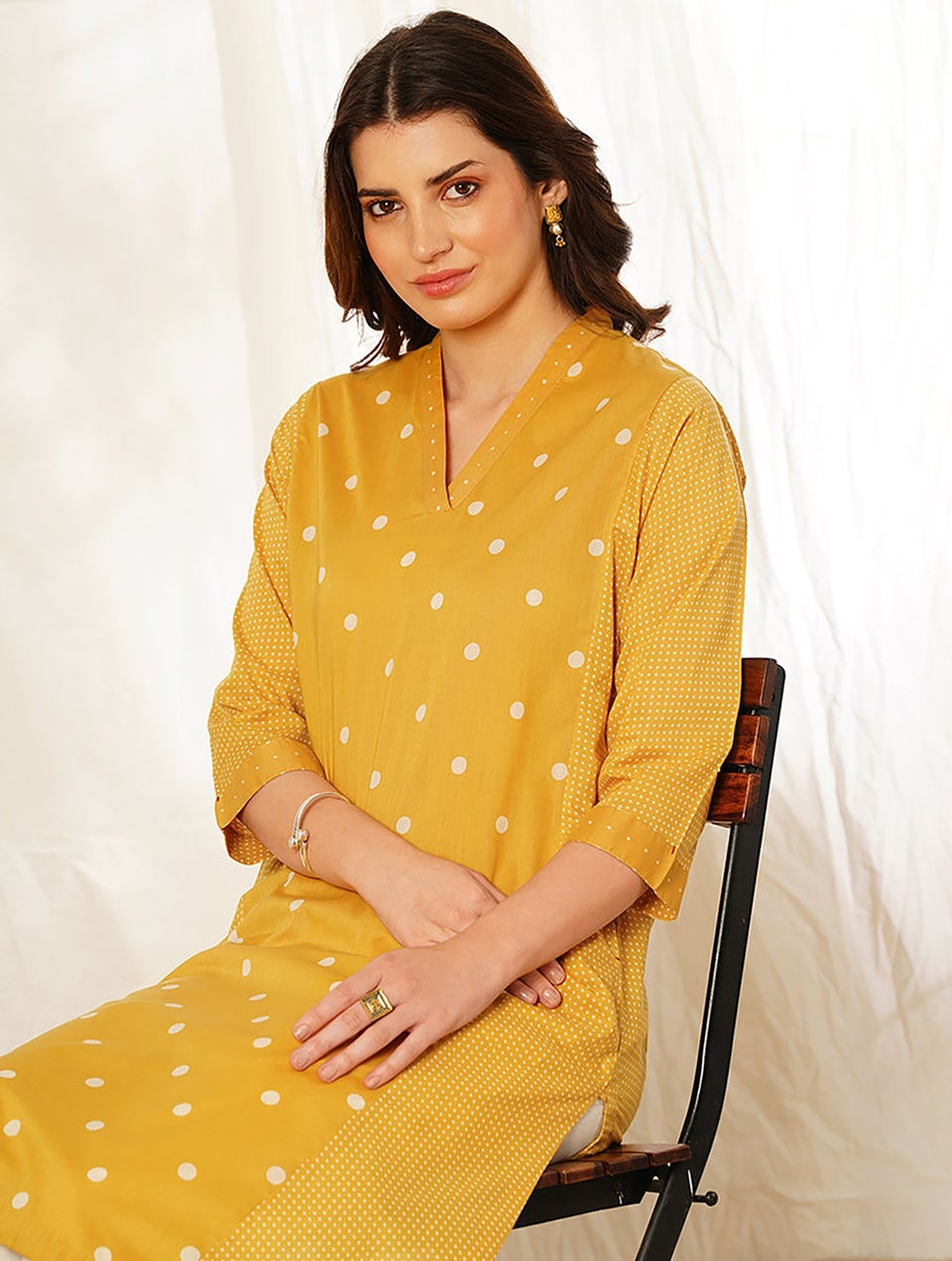 Women Mustard Discharge Print Cotton Kurta Jaypore US