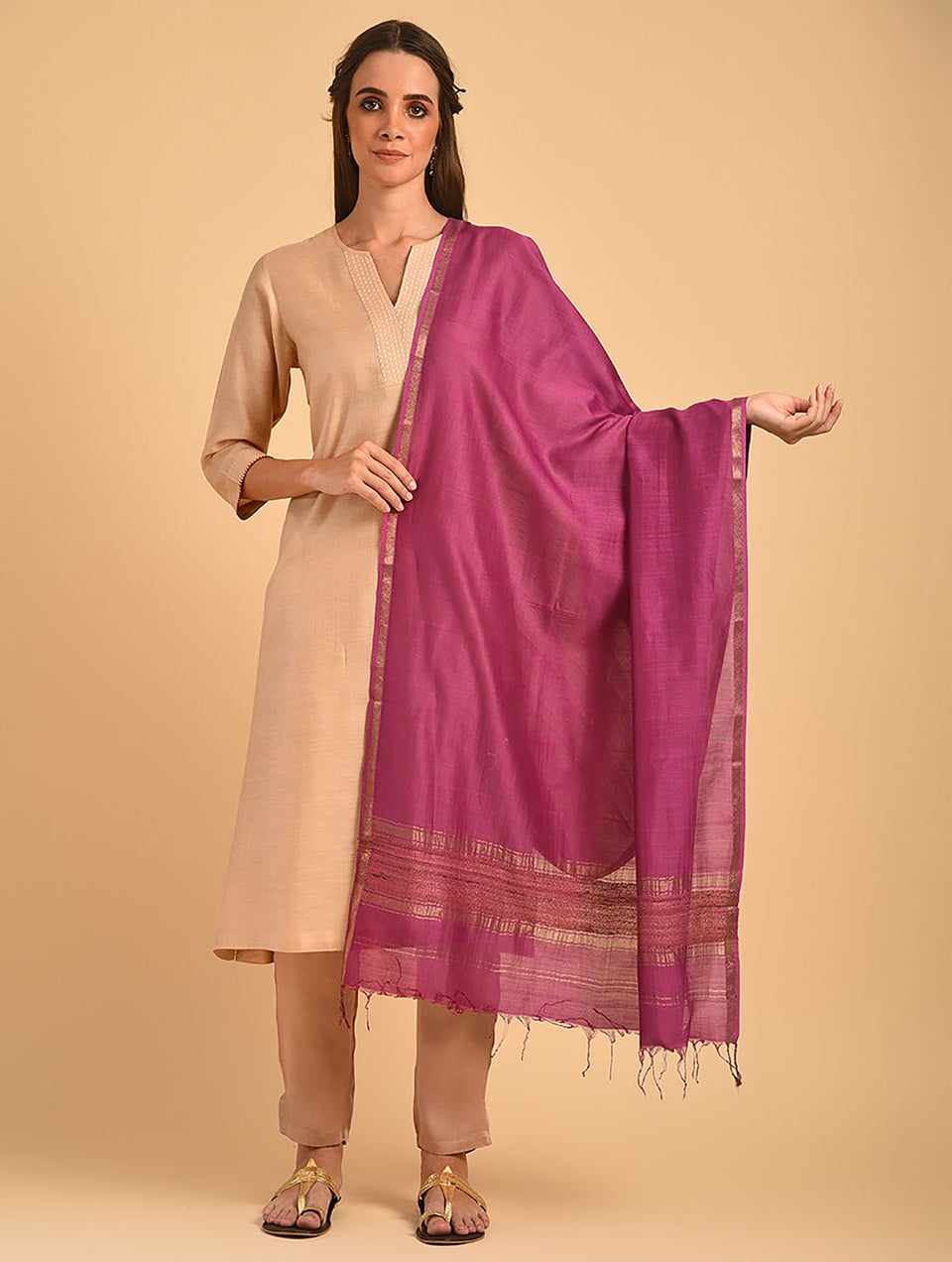 Women Purple Cotton Silk Maheshwari Dupatta