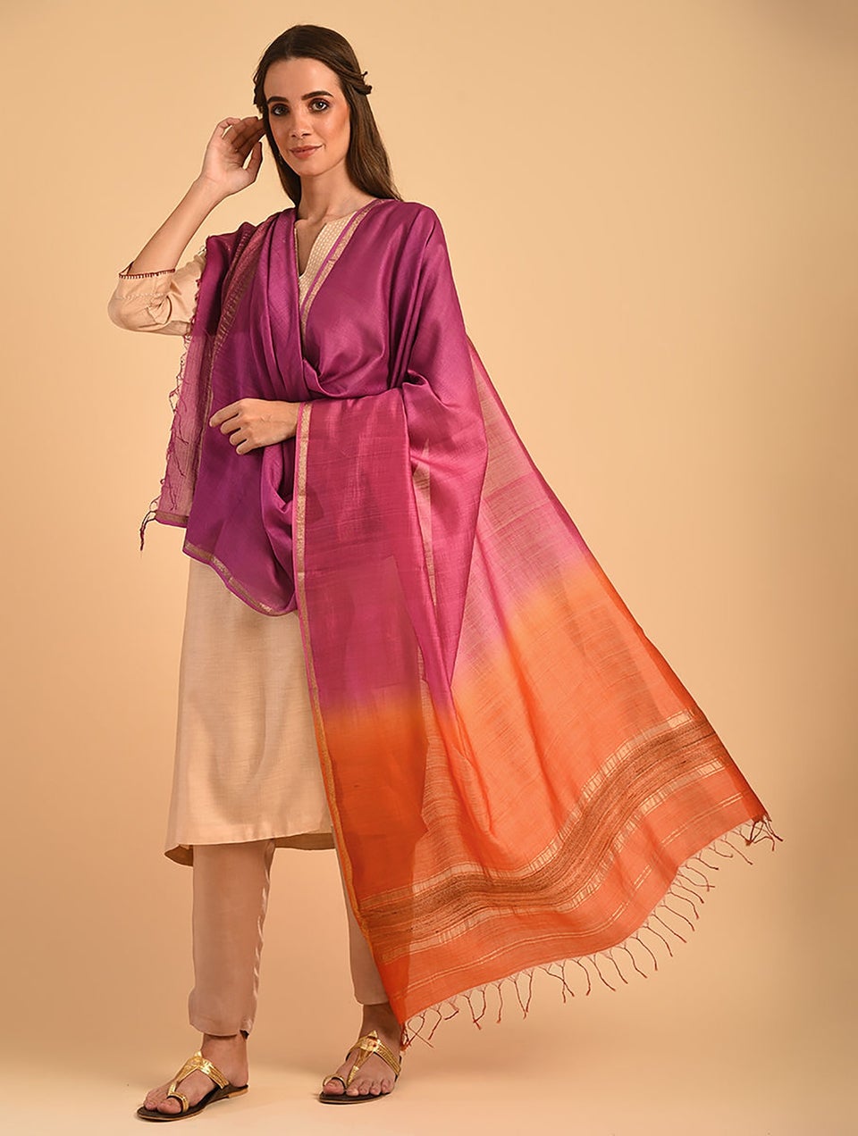 Women Purple Cotton Silk Maheshwari Dupatta