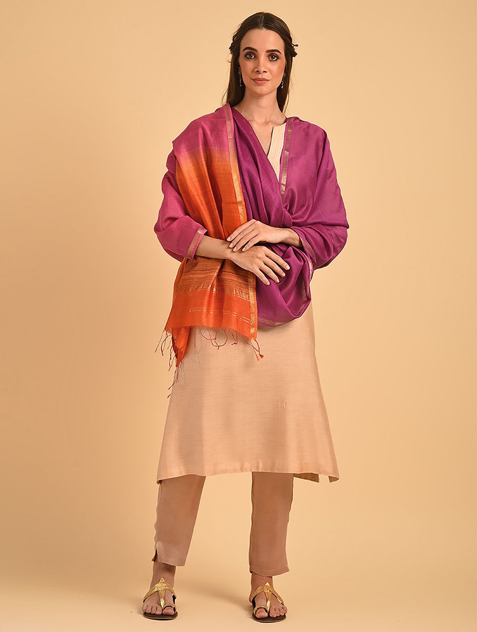 Women Purple Cotton Silk Maheshwari Dupatta