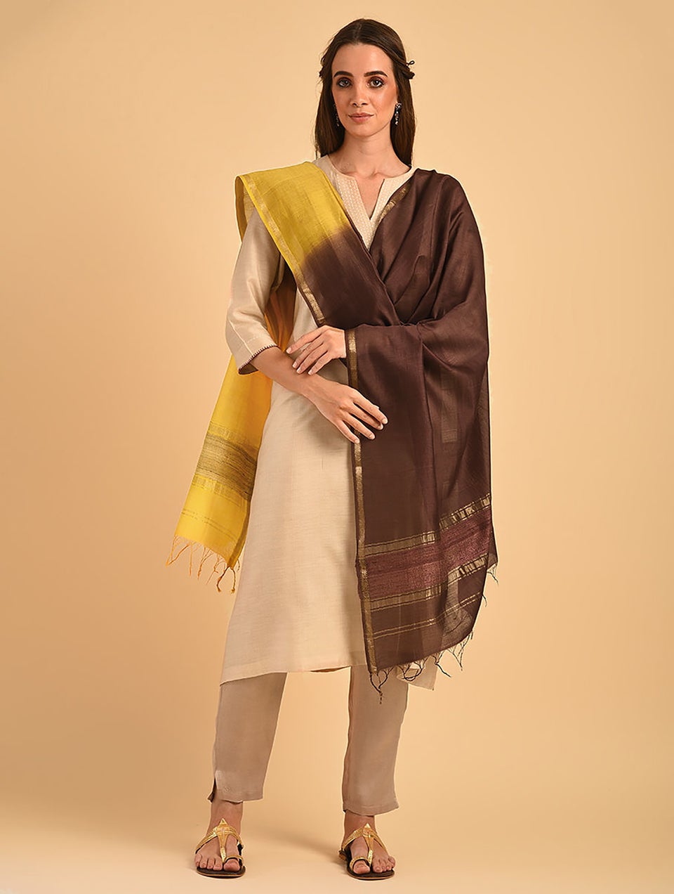 Women Multicolour Cotton Silk Maheshwari Dupatta
