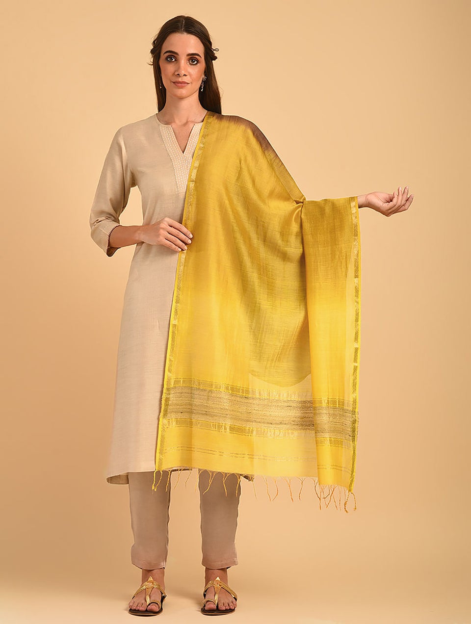 Women Multicolour Cotton Silk Maheshwari Dupatta