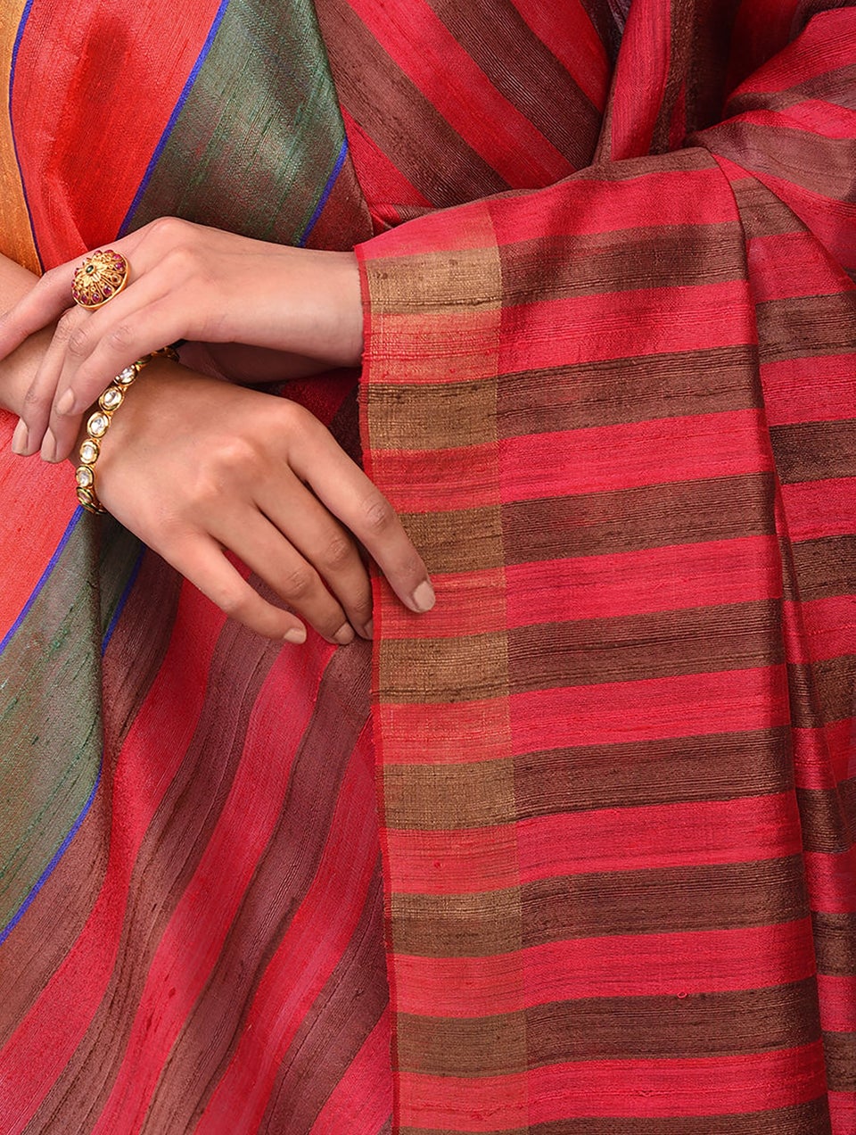 Women Red Handloom Mulberry Silk Dupatta