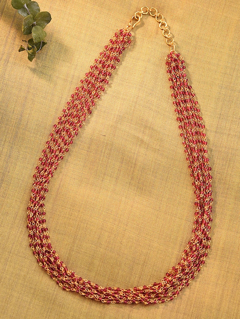 Women Red Gold Tone Beaded Necklace