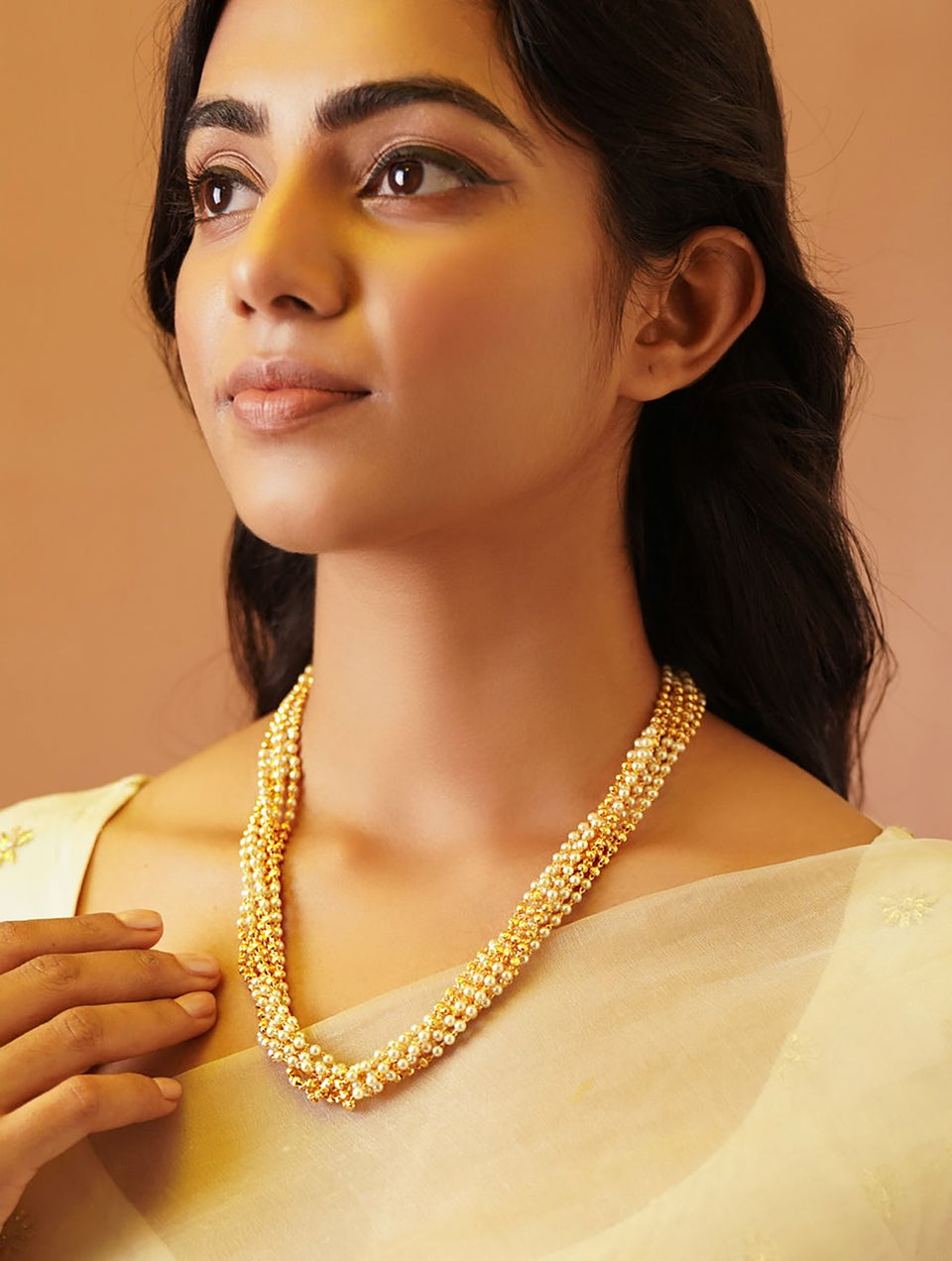 White Gold Tone Beaded Necklace