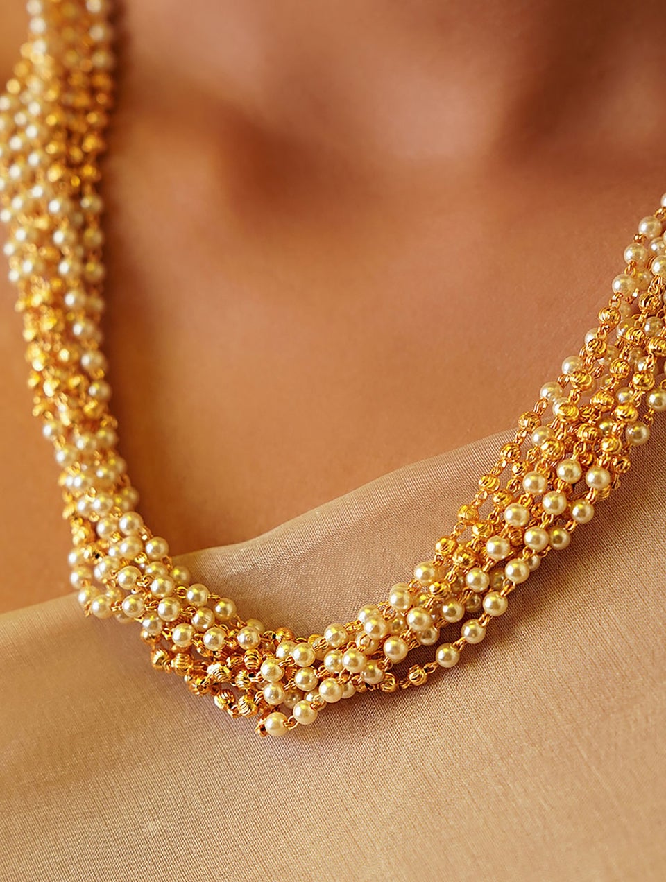 White Gold Tone Beaded Necklace