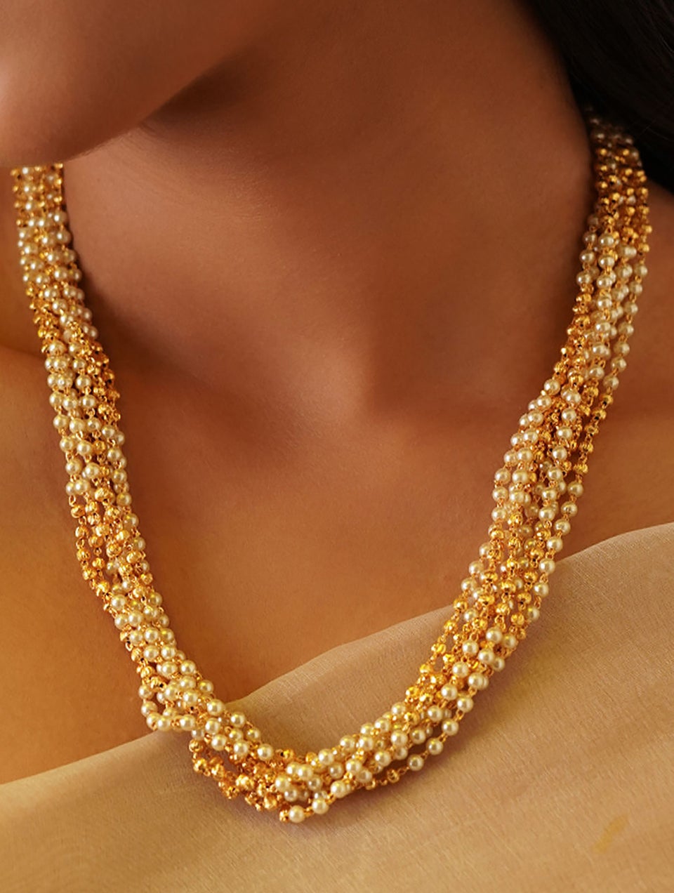 White Gold Tone Beaded Necklace