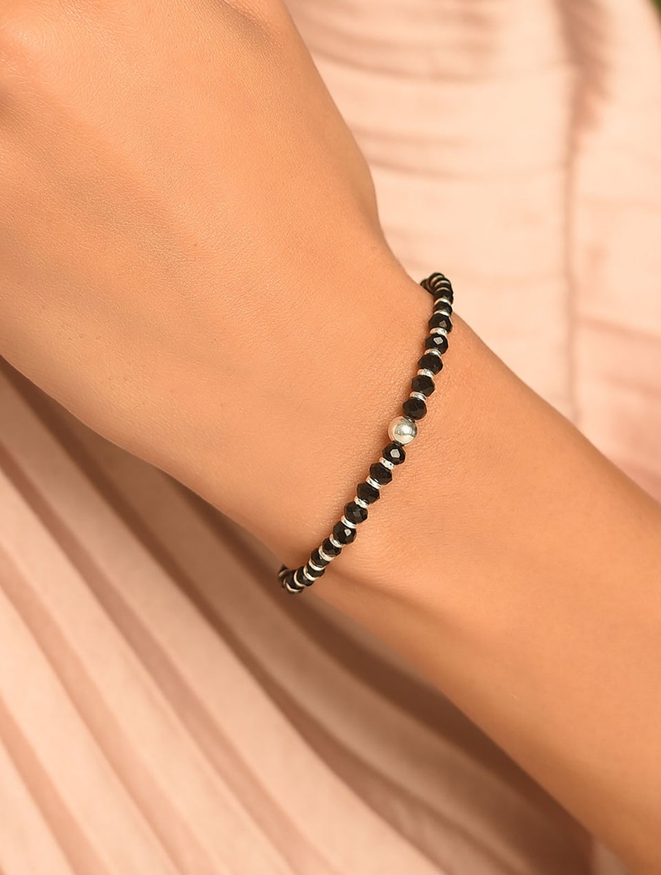 Black & Silver Beaded Bracelet with Bells - Jewel House Australia-chantamquoc.vn