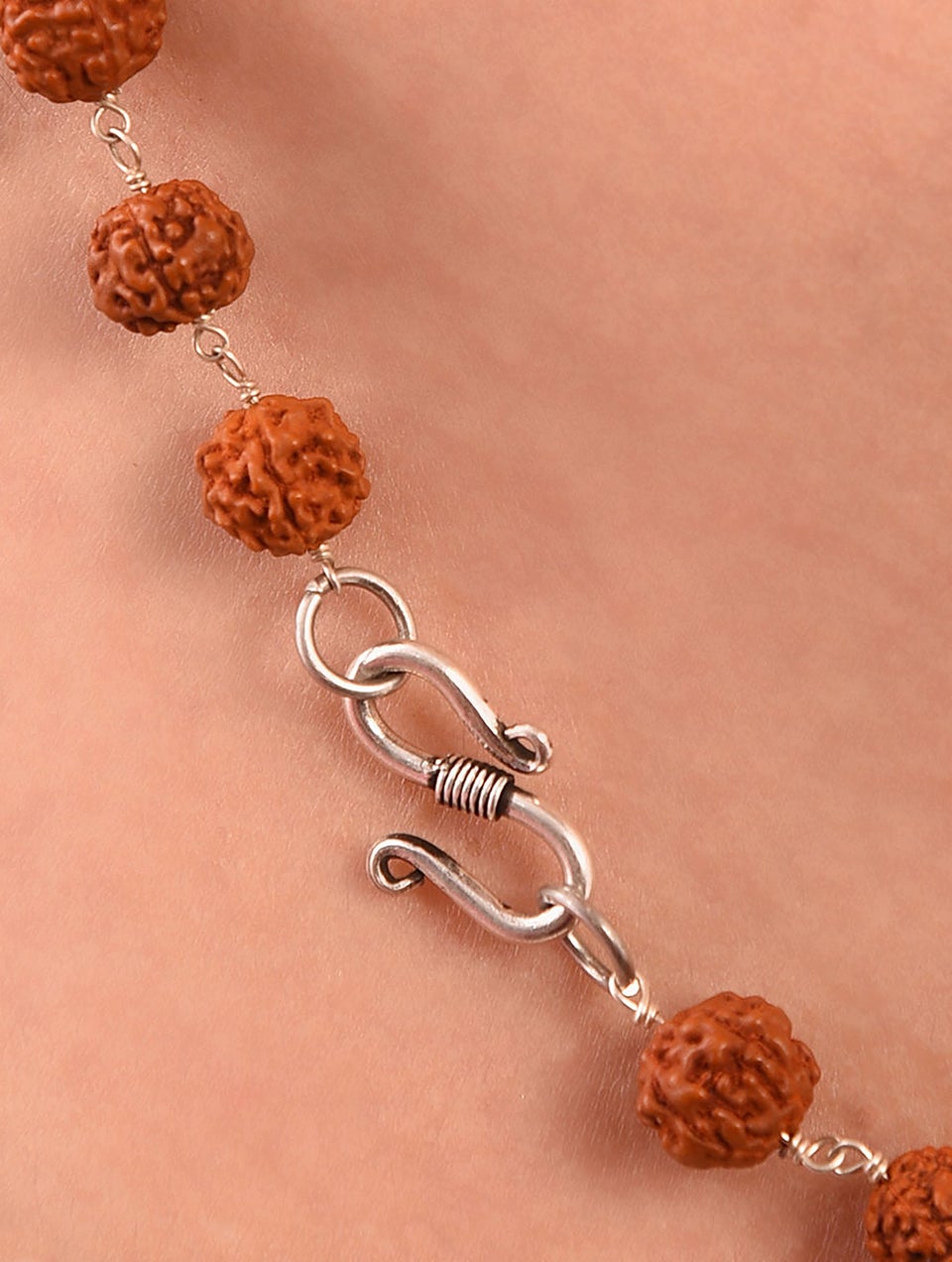 Women Brown Silver Necklace With Rudraksha