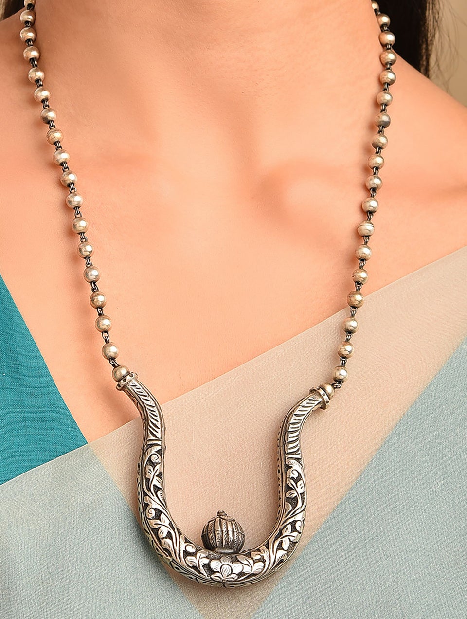 Women Tribal Silver Chitai Necklace