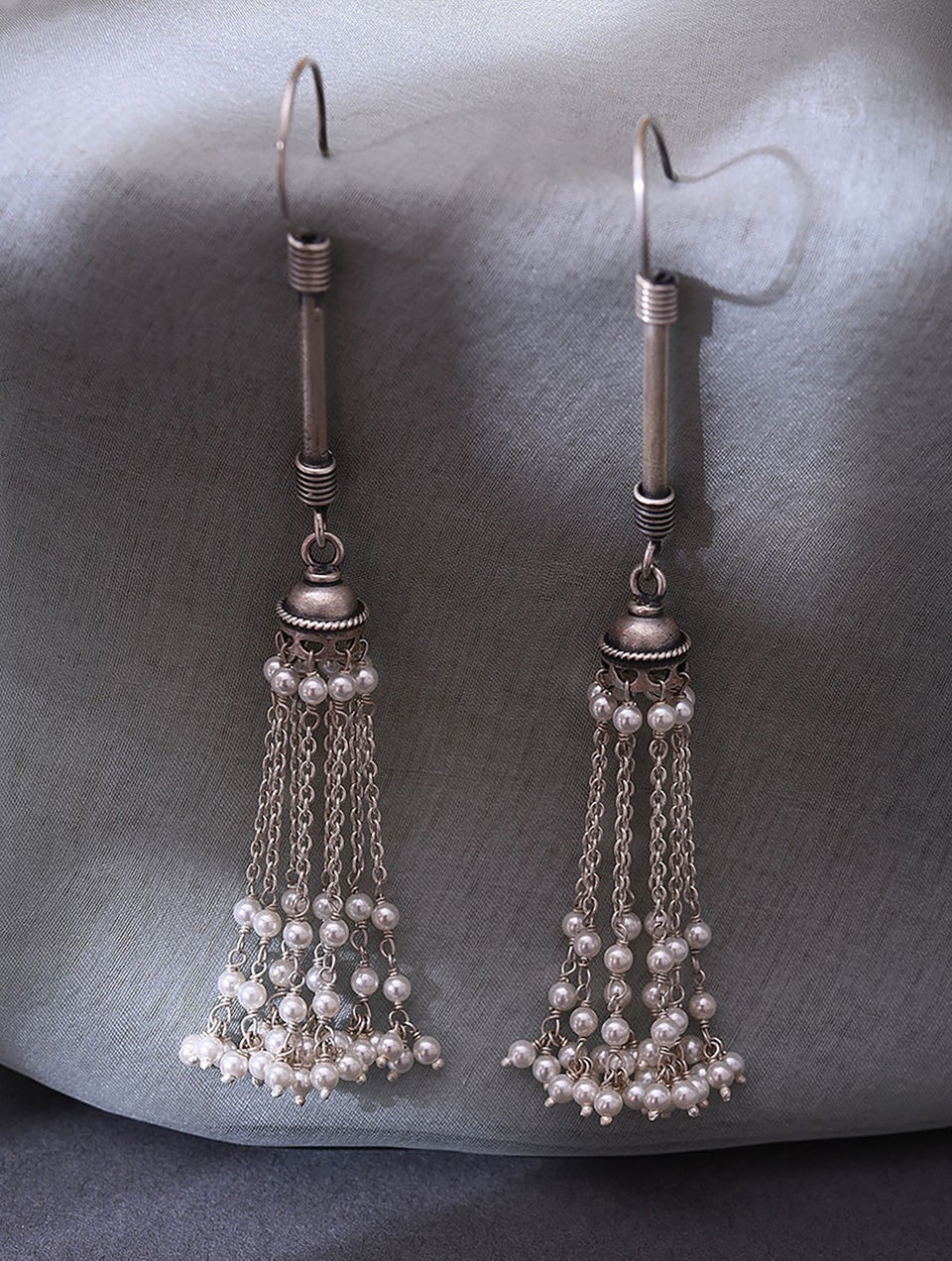 Women White Tribal Silver Earrings