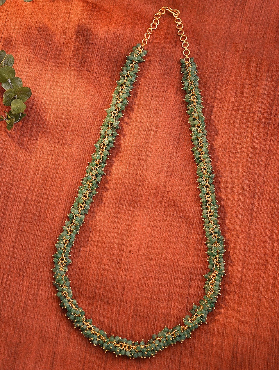 Women Green Gold Tone Beaded Necklace