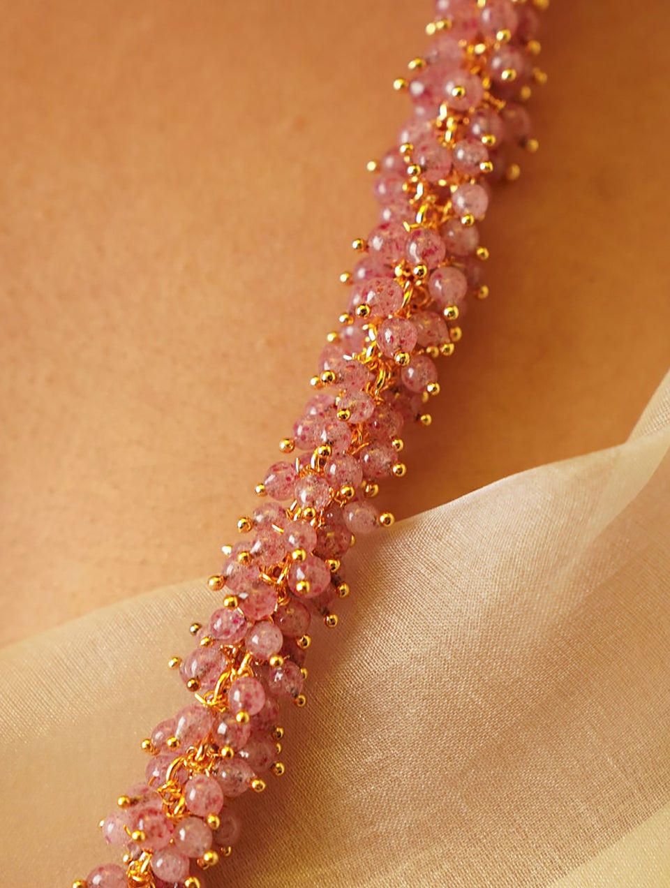 Women Pink Gold Tone Beaded Necklace