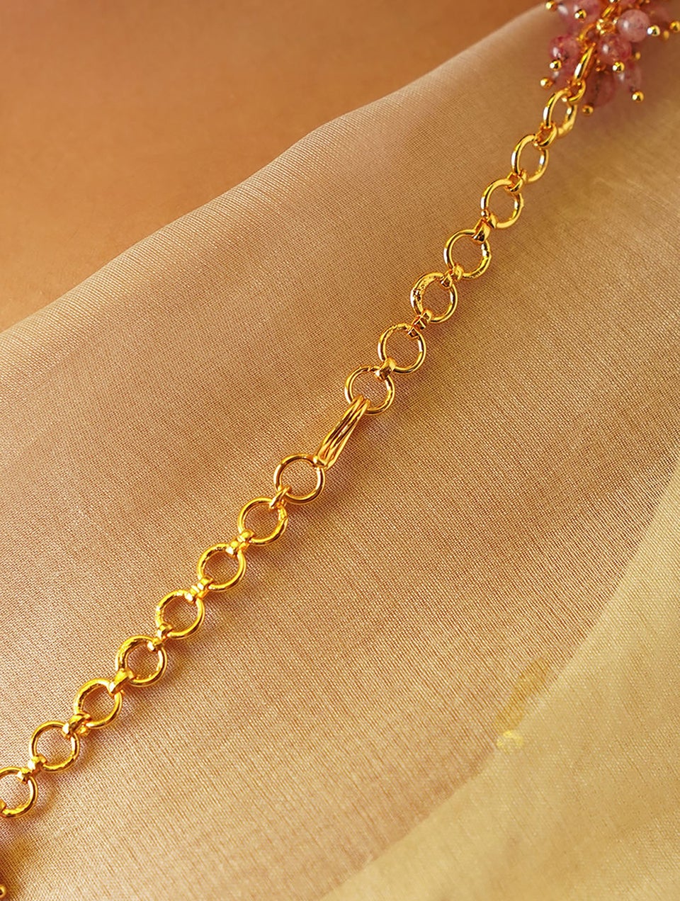 Women Pink Gold Tone Beaded Necklace