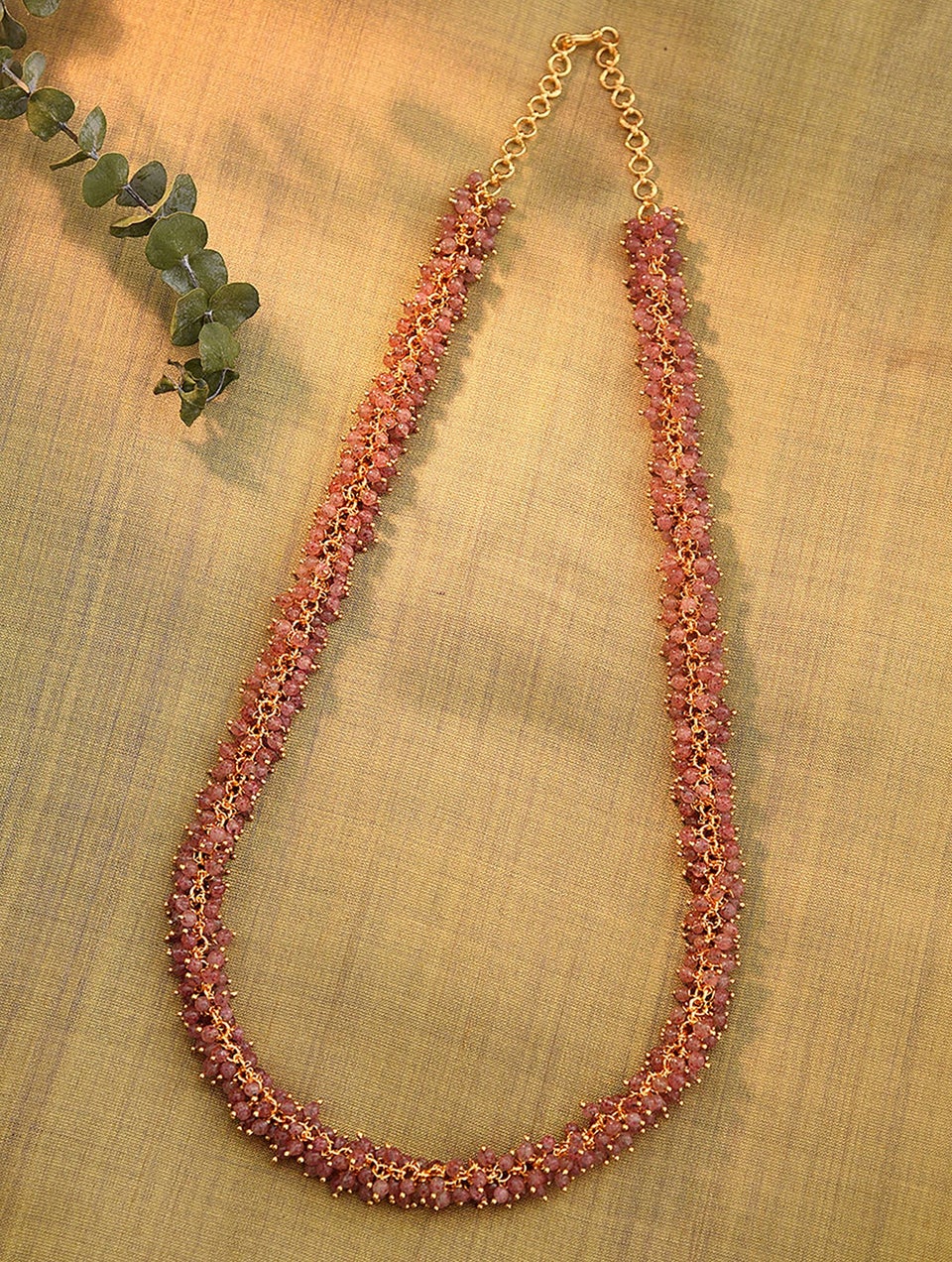 Women Pink Gold Tone Beaded Necklace
