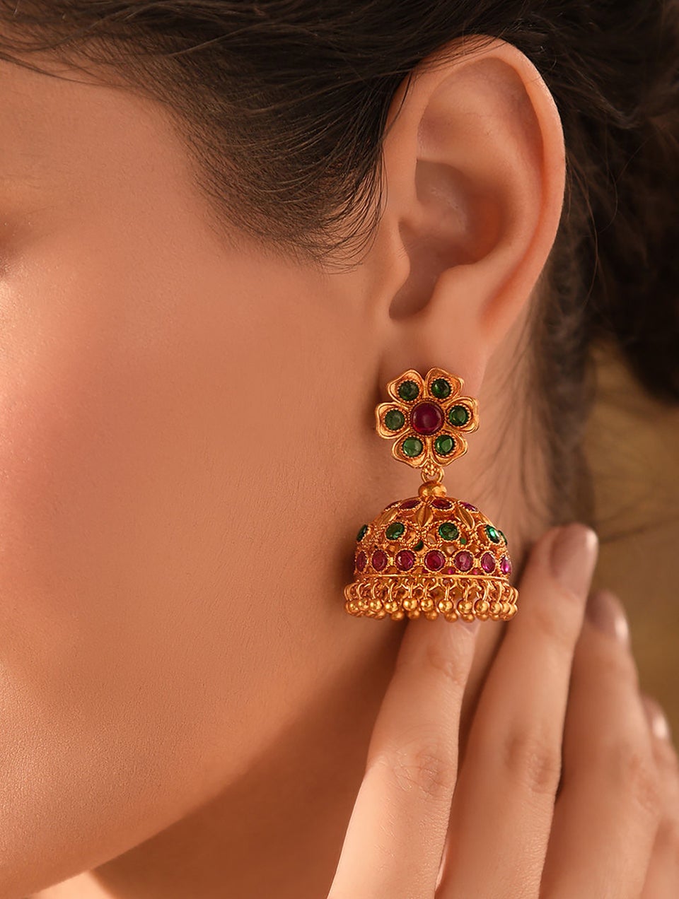Women Gold Push Back Brass Jhumki