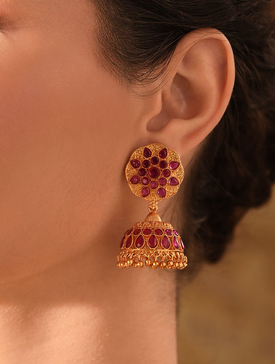 Women Gold Push Back Brass Jhumki
